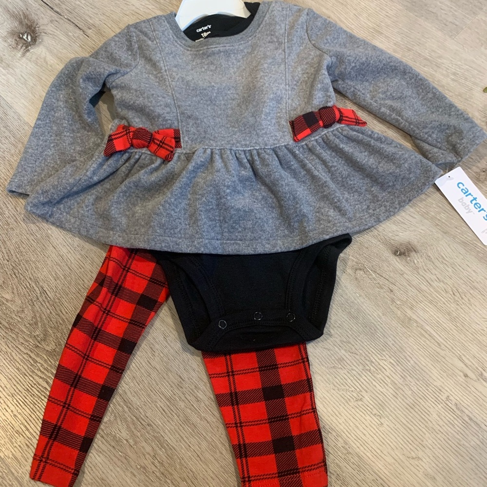 3 piece plaid set with bows